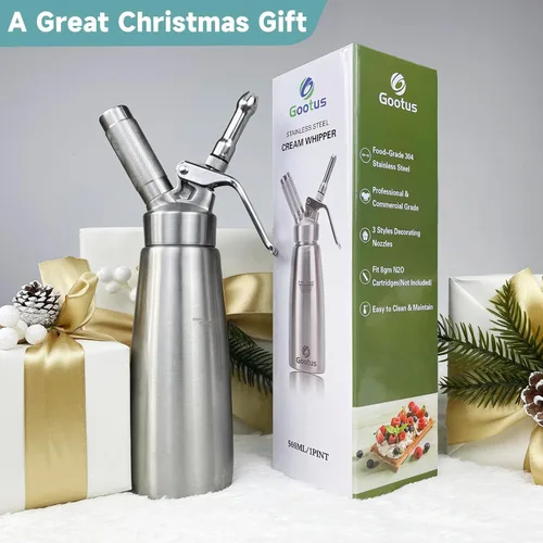 Miniatura 8 de Despachador de crema batida profesional Gootus - de acero inoxidable, capacidad de 500ml / 1 pinta, incluye 3 boquillas decorativas de acero