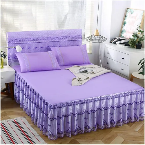 OTBK Falda de cama individual blanca con volantes y borlas, estilo bohemio, falda de cama con encaje, volantes, floral, Shabby Chic juegos de ropa