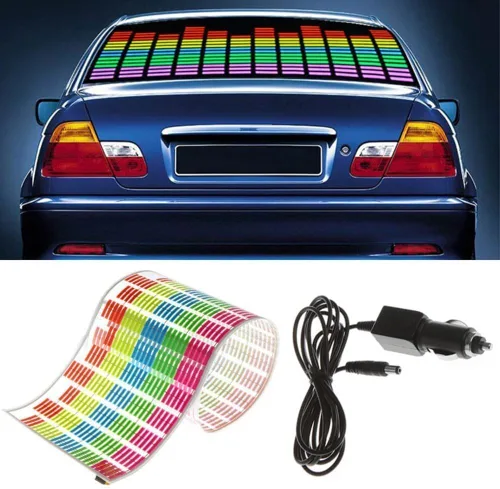 Tira de LED para auto con diseño de ecualizador, pegatina de 90 x 25 cm, diseño musical, brillante, activado con la música, se ilumina al ritmo de