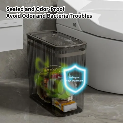 Miniatura 7 de Bote de basura transparente, cubos de basura de baño con tapas, bote de basura de 3.5 galones para dormitorio, oficina, cesta de basura delgada