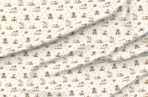 Miniatura 4 de Spoonflower Tela - Woodland Baby Forest Animales Ciervos Oso Fox Neutral Vintage Primavera Impreso en Tela de Gasa Cuarto Grasa - Costura Ropa