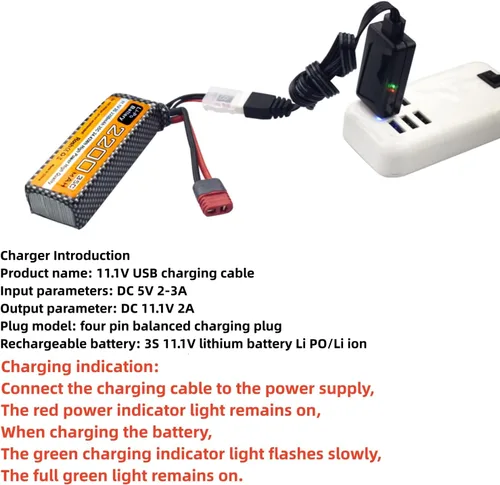 Miniatura 5 de sea jump Batería Lipo de 11.1V 2200mAh 35C 3S con enchufe T y cable de carga USB adecuado para MJX H16P H16E H16GT H16BM H16PL 14301 RC Car High