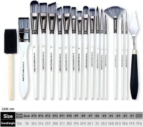 Miniatura 3 de Transon Kit de 20 pinceles de pintura artística con estuche de almacenamiento, 16 pinceles + espátula de esponja para aceite acrílico, acuarela