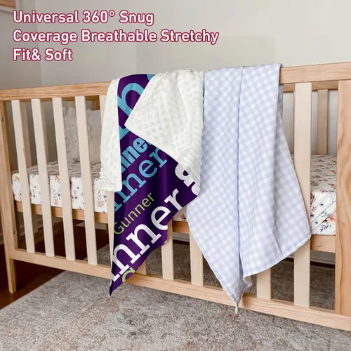 Miniatura 6 de Manta de doble capa para bebé con nombre personalizado, manta de cama personalizada con estampado morado para bebés, niños, niñas y niños