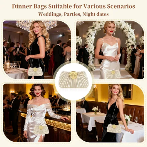 Miniatura 3 de YBMYCM Bolso de noche para mujer, de mano con cierre de concha, elegante bolso de seda para boda, baile de graduación, cena de lujo