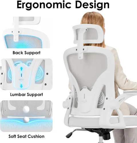 Miniatura 4 de Farini Silla ergonómica de oficina, Silla de escritorio para oficina en casa con reposacabezas, Silla de computadora de respaldo alto con blanco