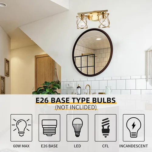 Miniatura 6 de mavcadonf Luces de Tocador de Baño de 2 Luces, Lámparas de Baño sobre el Espejo, Luz de Tocador Dorado Cepillado, Luces de Pared de Estilo Rústico