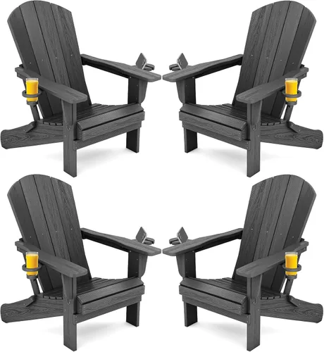 Miniatura 39 de SERWALL Silla Adirondack con portavasos – Juego de 2 sillas Adirondack compuestas para exteriores de polietileno de alta densidad para todo