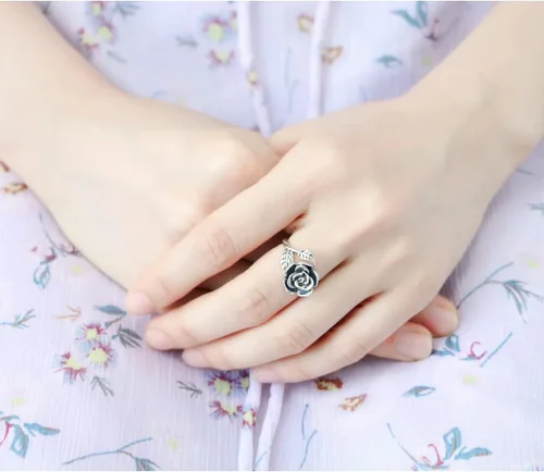 Miniatura 7 de Anillos abiertos ajustables de plata de ley S925, anillo de rosa para mujeres y adolescentes