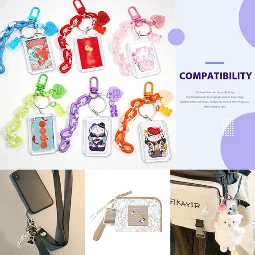 Miniatura 7 de Swpeet 40 llaveros colgantes para marco de fotos, haz tu propio kit de llavero, llavero central para marco de fotos para que los niños lo monten