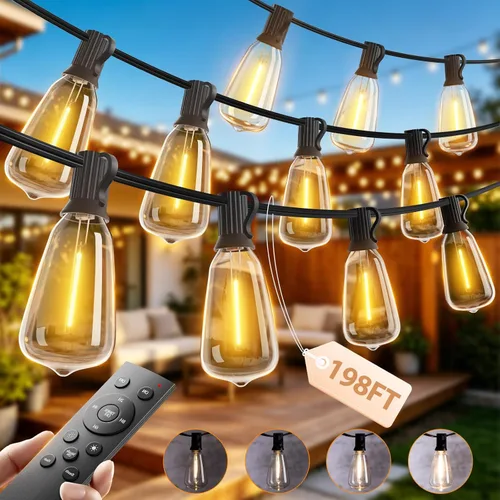 Miniatura 9 de addlon Tira de luces para exteriores de 196 pies para exteriores con control de aplicación, luces impermeables para patio con bombillas LED Edison