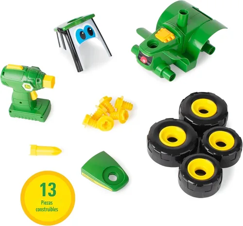 Miniatura 5 de BUILD-A-BUDDY John Deere Tractor de juguete y taladro de juguete - Juguetes STEM para desmontar para niños pequeños con 16 piezas individuales