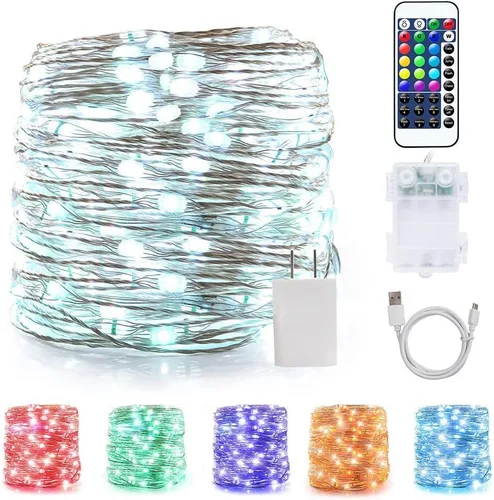 Miniatura 12 de Omika guirnalda de luces LED multicolor, cambian de color, impermeables, luces intermitentes con control remoto para interiores, exteriores