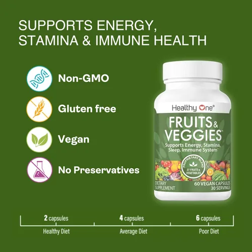 Miniatura 8 de Healthy One - Suplemento de frutas y verduras, 27 superalimentos, vitaminas de frutas y verduras para adultos, píldoras de frutas y verduras