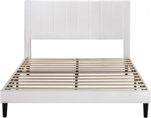 Miniatura 9 de Allewie - Base de cama tamaño Full con cabecera acolchada tapizada en terciopelo y diseño acanalado vertical; plataforma de cama con resistentes