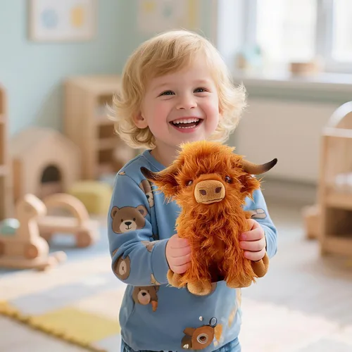 Miniatura 4 de Juguete de peluche de vaca de las Highland, lindo peluche esponjoso de vaca de las tierras altas, peluche de vaca de granja, regalos de decoración