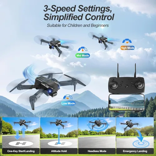 Miniatura 7 de Dron con cámara 1080P, mini dron plegable de Navidad para adultos y principiantes, modo sin cabeza, retención de altitud, inicio y aterrizaje