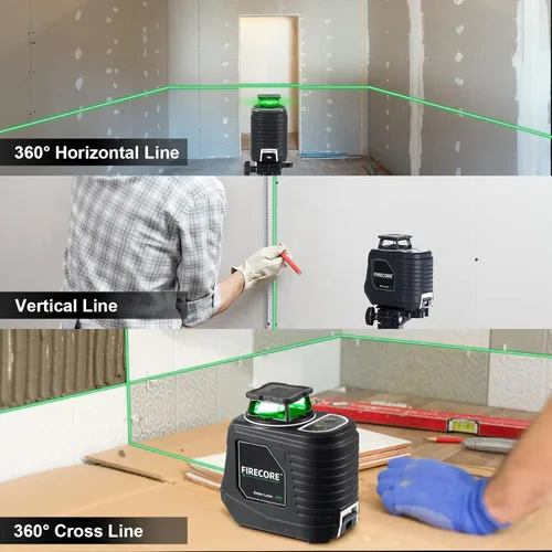 Miniatura 3 de Firecore - Nivel láser con trípode, nivel láser autonivelante de 360° con modo de pulso, 3 niveles de brillo, herramienta niveladora láser de línea
