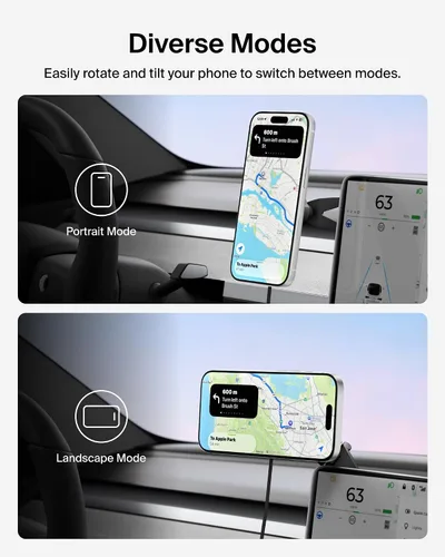Miniatura 8 de Belkin Soporte de teléfono Tesla, soporte magnético inalámbrico para automóvil para vehículos eléctricos (imán fuerte) con cable USB C de 3.3 pies