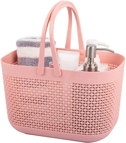 Miniatura 2 de UUJOLY Cestas de almacenamiento de plástico con asas, organizador de cubos de ducha para baño y cocina, color beige