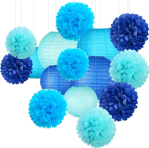 KAXIXI 15 piezas de decoración de fiesta azul marino, pompones de papel de seda fáciles de montar y bolas de panal para graduación 2026, baby