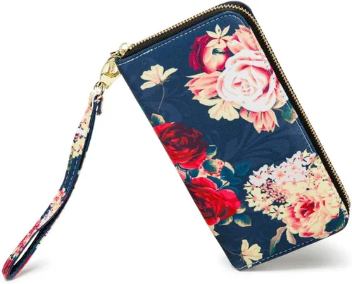 Miniatura 53 de Cartera de mano para mujer, estilo bohemio, con RFID, elegante, espaciosa con correa para viajes, capacidad para tarjetas, teléfono, dinero