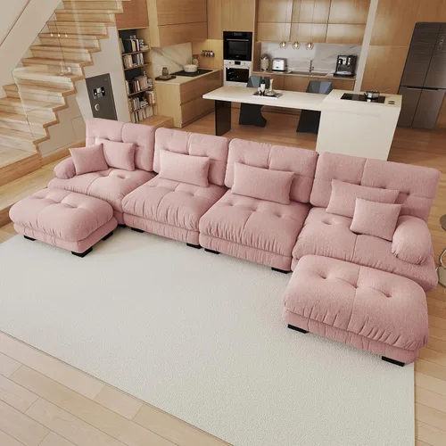 Miniatura 106 de Sofá modular de gran tamaño de 94 pulgadas, sofás seccionales grandes de color beige y blanco para sala de estar, juego de sofá de terciopelo, sofás