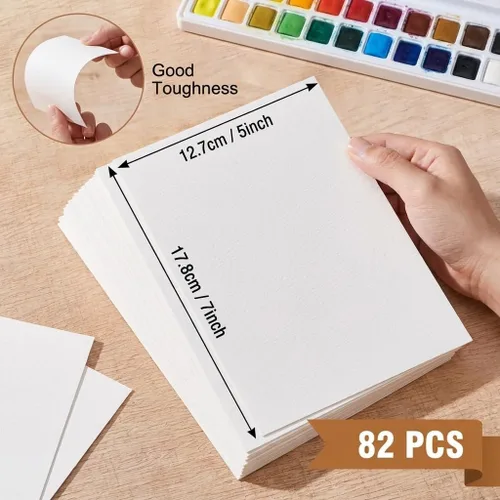 Miniatura 2 de 82 hojas de papel de acuarela de 5 x 7 pulgadas, papel de prensa fría de 110 lb/230 GSM, papel de color de agua blanca para niños, adultos