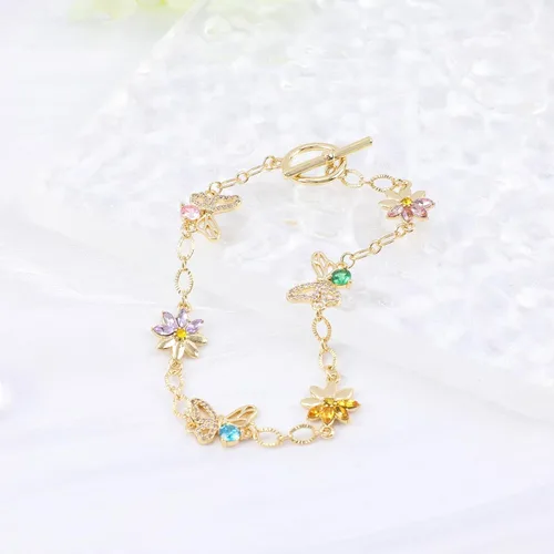 Miniatura 4 de Gold Plated Sunflower Butterfly Chain Bracelet for Women Sunflower Butterfly Chain Bracelet Rhinestone Insect Flower Alloy Bracelet Charms Bracelet