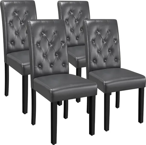 Miniatura 17 de Yaheetech Juego de 2 sillas de comedor tapizadas Parsons de cuero modernas con respaldo alto y patas de madera maciza, para comedor, sala de estar