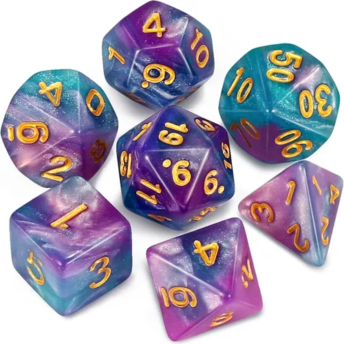 Miniatura 23 de CiaraQ DND - Juego de dados poliédricos con una bolsa de dados negra para juegos de mesa de rol D&D RPG MTG Rojo mezclado azul+purpurina