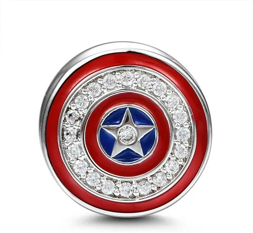 Miniatura 2 de Dije divertido de diseño del Capitán América para pulsera, Plata esterlina, Circonita Cúbica