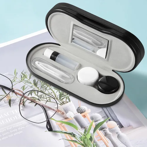 Miniatura 2 de AITIME Estuche 2 en 1 portátil de doble cara para lentes de contacto y gafas - Acanalado, kit de almacenamiento multifuncional, duradero, compacto