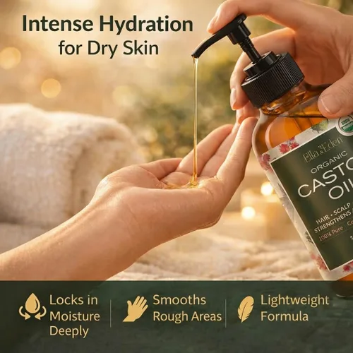 Miniatura 5 de Ella & Eden Aceite de ricino orgánico USDA - Sin hexano prensado en frío - Botella de vidrio - Para el crecimiento del cabello, cara, pestañas