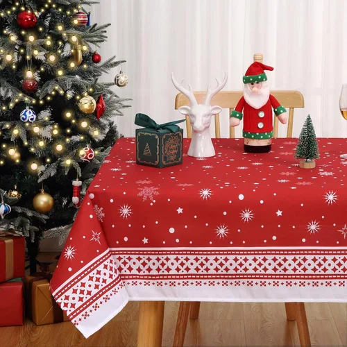 Miniatura 9 de ROYGROW Mantel redondo de Navidad de 60 pulgadas, decoración de Navidad, árbol de Navidad, mantel de Navidad verde, mantel decorativo