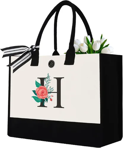 Miniatura 25 de Initial Canvas Tote Bag, Monogrammed Tote Bags Suitable for Mother's Day Wedding Beach