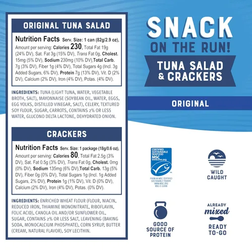 Miniatura 4 de Bumble Bee Snack On The Run - Kit de ensalada de atún original con galletas saladas, paquete de bocadillos de proteína listo para comer, 8g