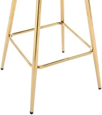Miniatura 7 de Taburetes de bar modernos de terciopelo, juego de 2 taburetes de bar con respaldo y reposapiés cromados, taburetes de bar altos con patas doradas