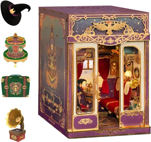 Miniatura 11 de Tonecheer - Kit de manualidades para rincón de lectura para adultos, maqueta en miniatura de cabina de tren infinito europeo, carruaje vintage
