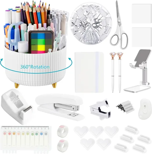 Miniatura 10 de Suministros de oficina, accesorios de escritorio negros, juego de suministros de oficina, juego de grapadora y dispensador de cinta, tijeras