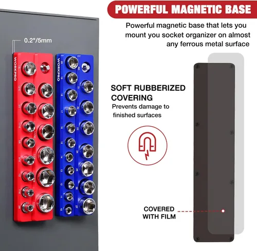 Miniatura 4 de WORKPRO Juego de organizador magnético de dados de 1/2 pulgada, 2 piezas SAE y soportes magnéticos de dados métricos, capacidad para 35 dados