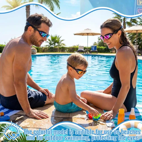 Miniatura 5 de Konohan Paquete de 10 gafas de natación a granel para niños y adultos, gafas de piscina antivaho de silicona sin fugas, gafas de natación