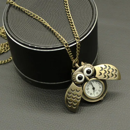 Miniatura 2 de Reloj de bolsillo vintage con diseño de búho volador, collar con colgante de suéter de cadena larga, para mujeres, hombres, niños y niñas, regalo