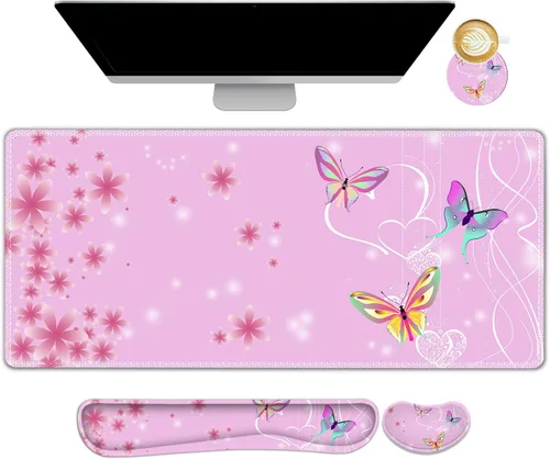 Miniatura 42 de Juego de alfombrilla de mouse grande para juegos, 4 en 1, alfombrilla de escritorio extendida para teclado con reposamuñecas, juego de alfombrilla
