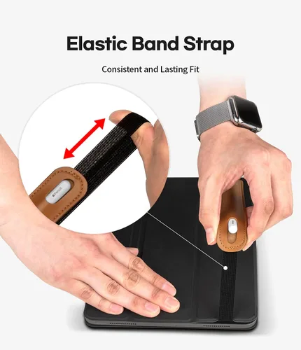 Miniatura 5 de Goospery Soporte para lápices compatible con Apple Pencil (1ª y 2ª generación) Funda de piel sintética, accesorios de bolsillo, banda elástica, Negro