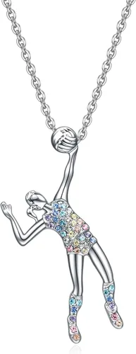 VEEHOO Collar de regalos de voleibol, baloncesto, fútbol, fútbol para niñas y mujeres, brillante, colorido, amantes de los deportes, joyería,