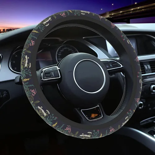 Miniatura 19 de Funda para volante de automóvil para mujeres y hombres, antideslizante, patrón floral botánico con protector de volante de mariquitas, universal