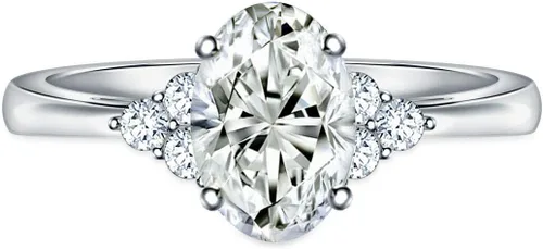 Miniatura 2 de Anillo de compromiso chapado en plata de moissanita blanca de corte ovalado para mujer