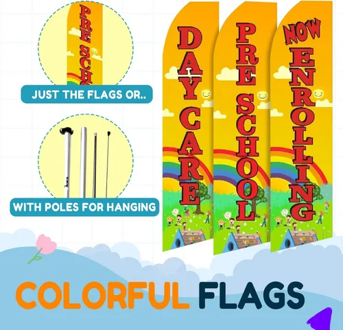 Miniatura 2 de OnPoint Wares Banderas de inscripción preescolar ahora – Paquete de 2 Banderas de plumas de poliéster resistentes a la intemperie de 2.5 pies x