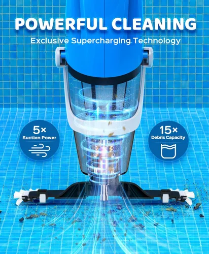 Miniatura 2 de Aspiradora de piscina para piscina sobre el suelo con un poste telescópico, 80 minutos de tiempo de funcionamiento, limpiador de piscina recargable